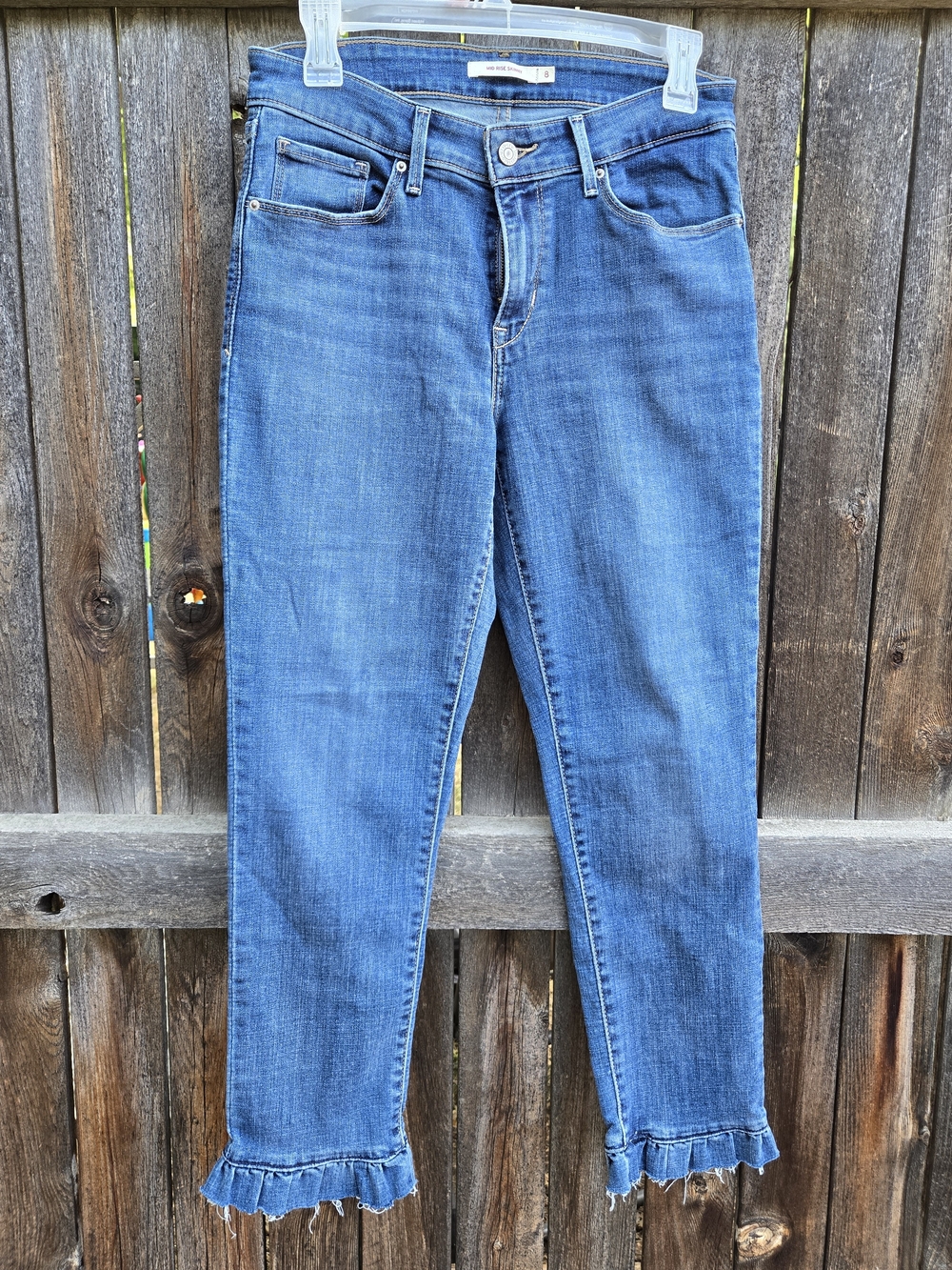 Levi's Blue Ankle Ruffle Hem Jeans Mid Rise Skinny Size 8